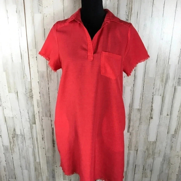 Umgee Red Shift Shirt Dress Pocket Tunic Top Short - Picture 4 of 5